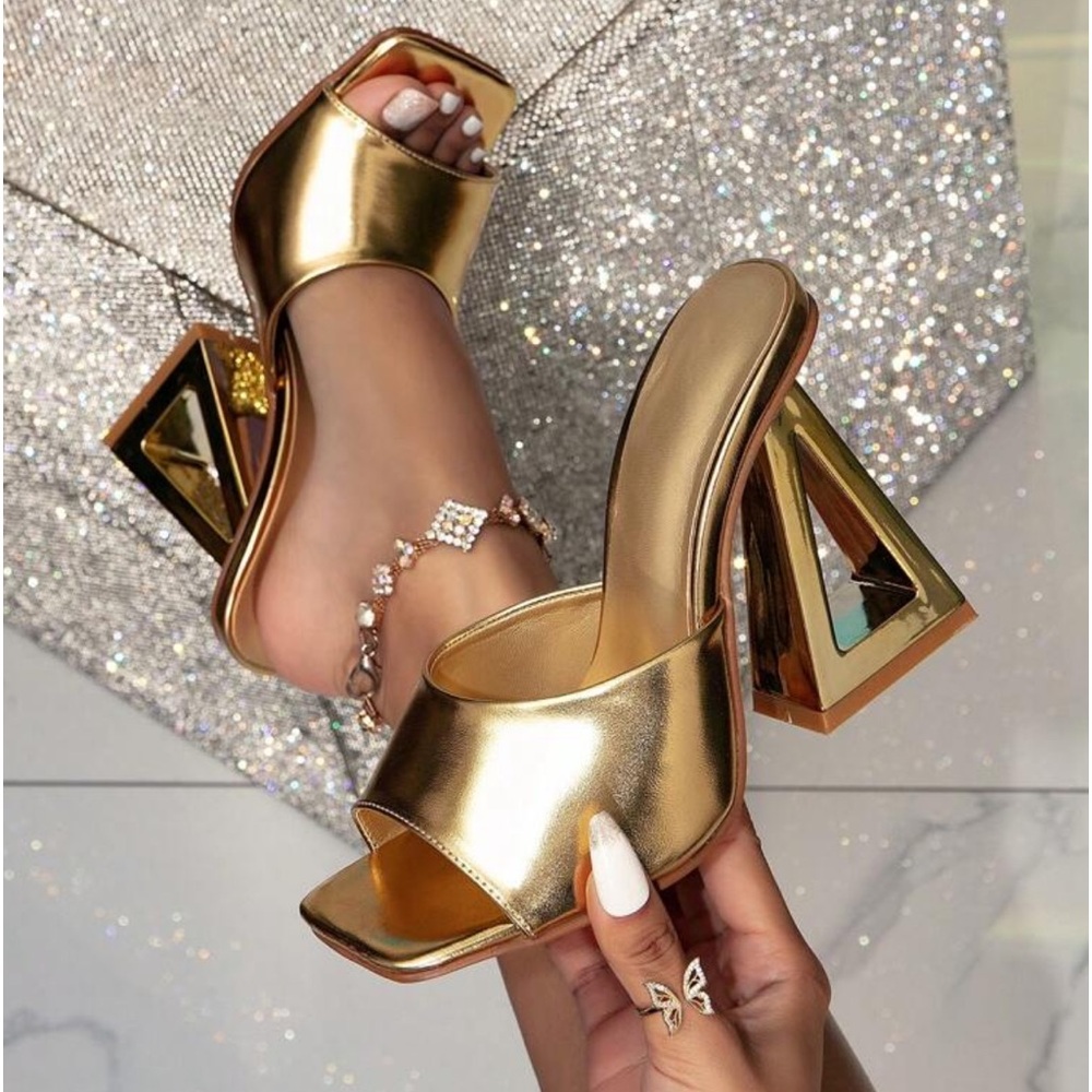 Golden High Heel Mules